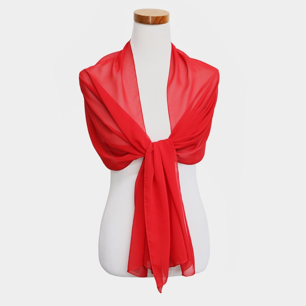 Red Chiffon 67 Inches Long Oblong Style Scarf Plain Simple Casual